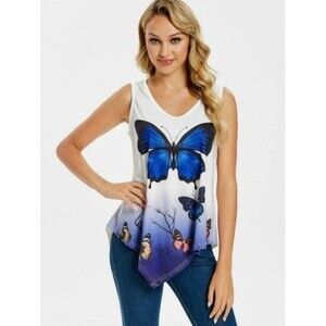 Blue Butterfly Blouse L
